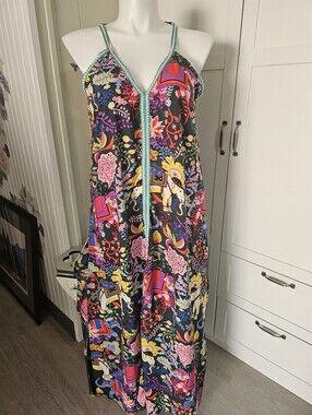 America Beyond Majestic Nights Elephant Floral Slit Maxi Dress Cover Up L 12-14